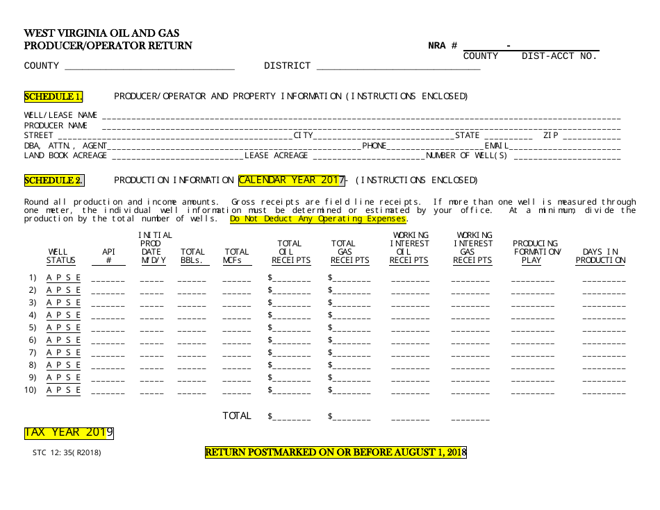 Form STC-1235 West Virginia Oil and Gas Producer / Operator Return - West Virginia, Page 1