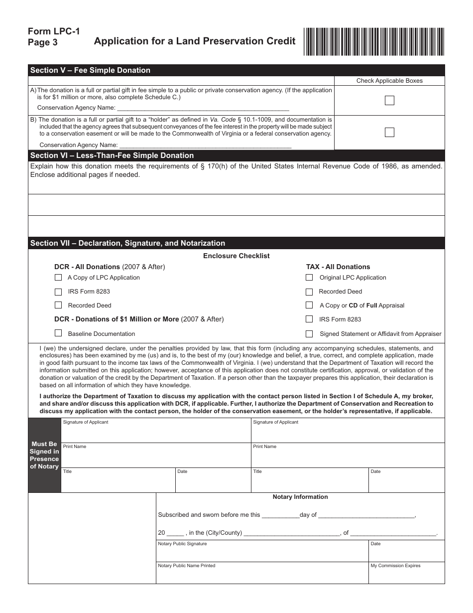 Form LPC-1 Application for a Land Preservation Credit - Virginia, Page 3