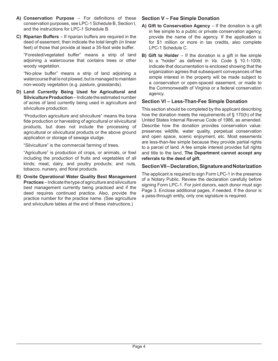 Instructions for Form LPC-1 Application for a Land Preservation Credit - Virginia, Page 4