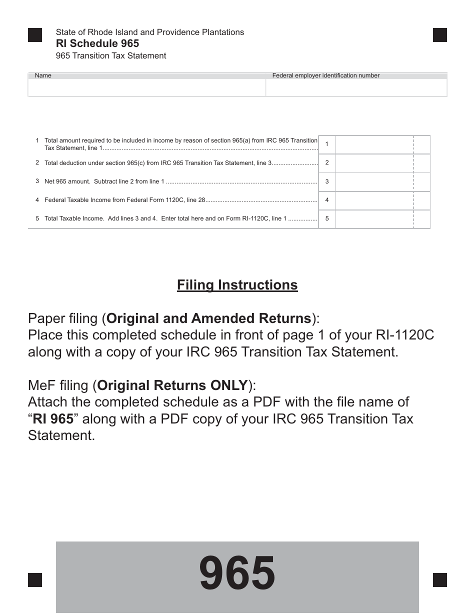 Schedule 965 Transition Tax Statement - Rhode Island, Page 1