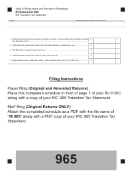Document preview: Schedule 965 Transition Tax Statement - Rhode Island