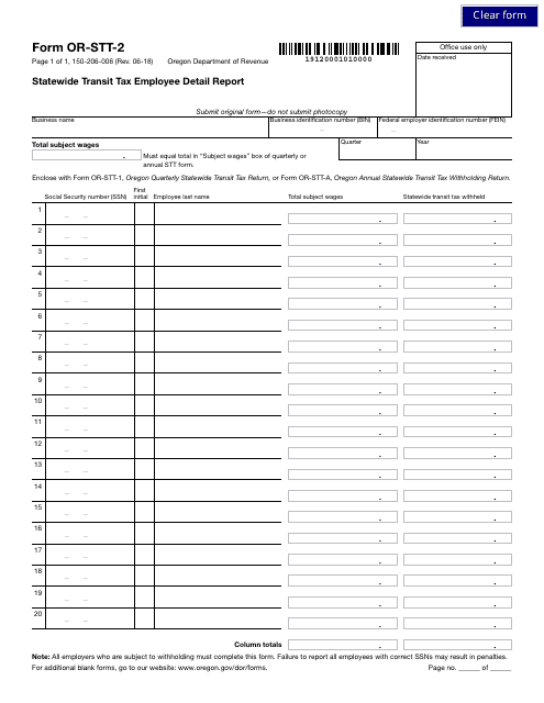 Form 150-206-006 (OR-STT-2)  Printable Pdf