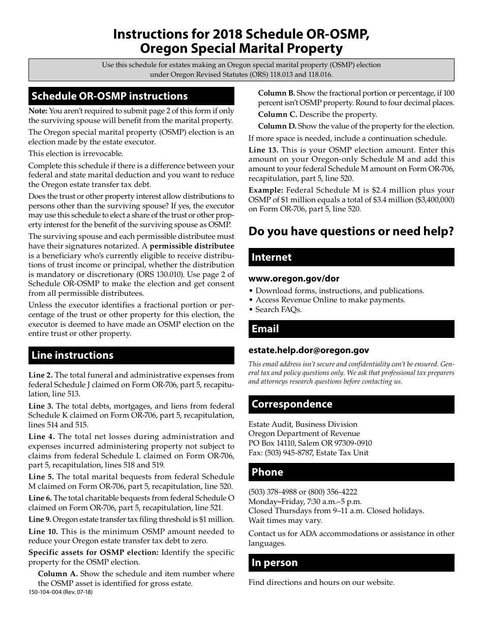 Form 150-104-004 Schedule OR-OSMP Oregon Special Marital Property - Oregon, Page 3