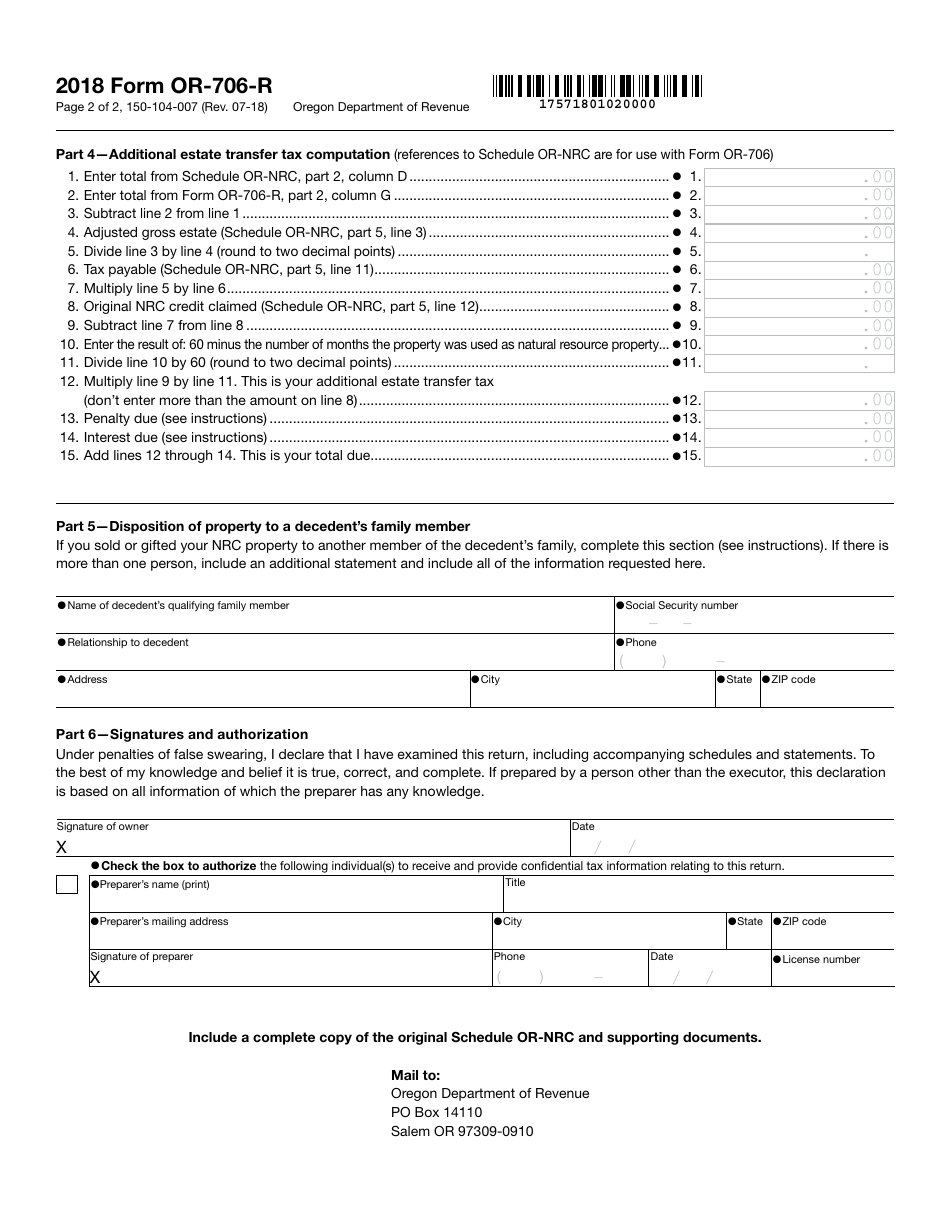 Form OR-706-R (150-104-007) Repayment of Oregon Natural Resource Credit - Oregon, Page 2