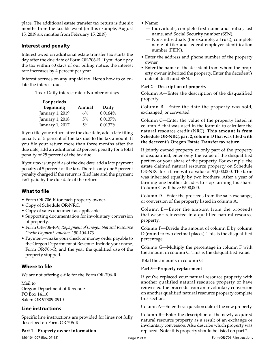 Form OR-706-R (150-104-007) Repayment of Oregon Natural Resource Credit - Oregon, Page 4