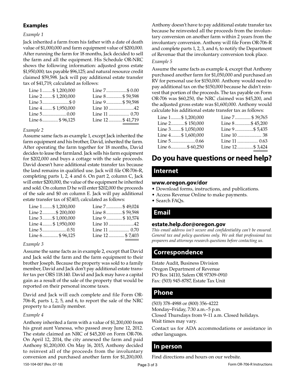 Form OR-706-R (150-104-007) Repayment of Oregon Natural Resource Credit - Oregon, Page 5