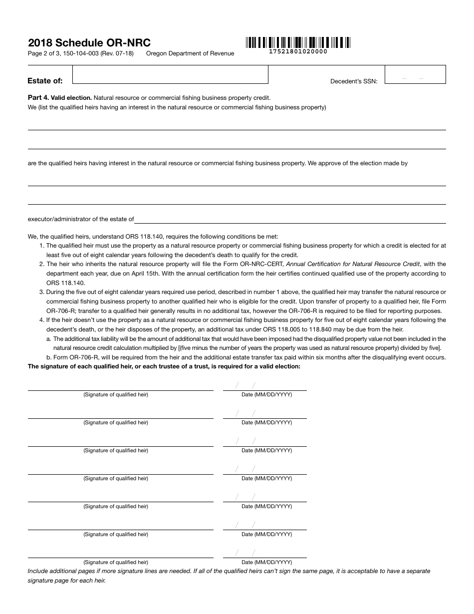 Form 150-104-003 Schedule OR-NRC Oregon Natural Resource Credit - Oregon, Page 2
