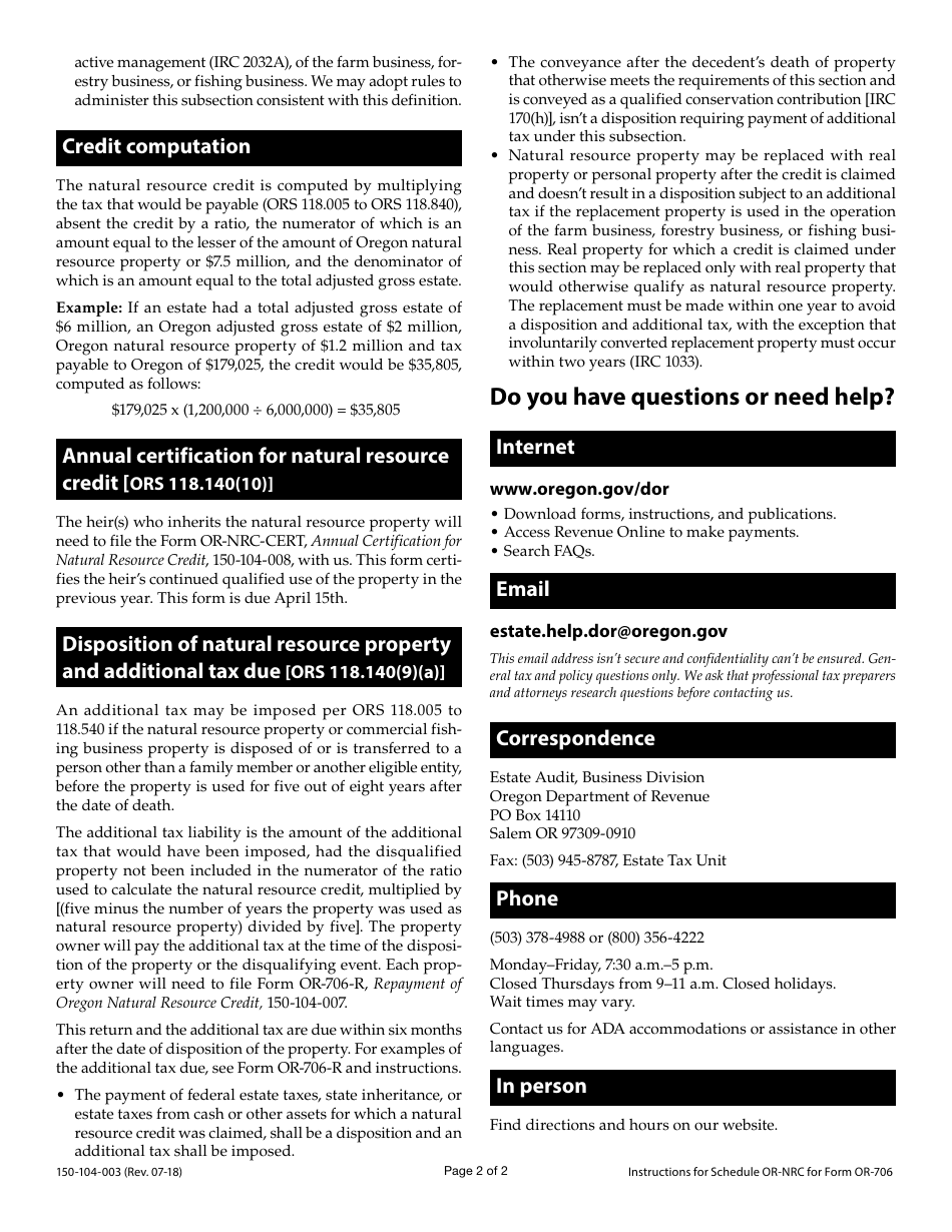 Form 150-104-003 Schedule OR-NRC Oregon Natural Resource Credit - Oregon, Page 5