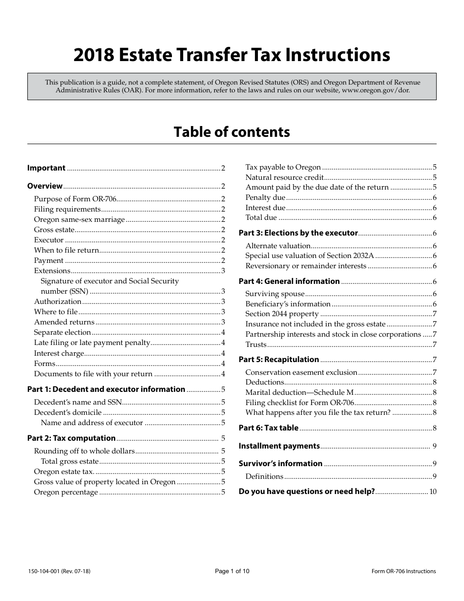 Form OR-706 (150-104-001) Oregon Estate Transfer Tax Return - Oregon, Page 4