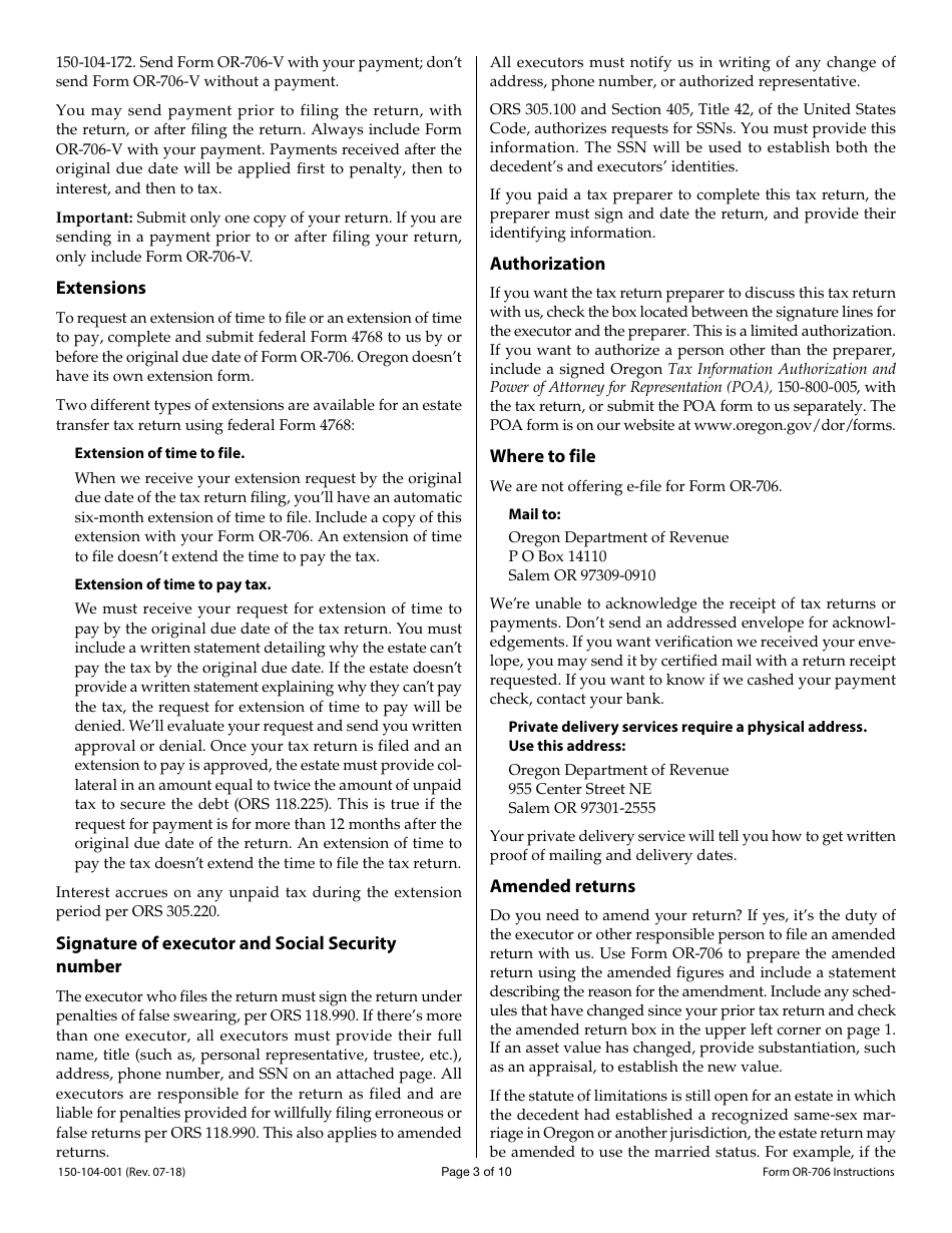 Form OR-706 (150-104-001) Oregon Estate Transfer Tax Return - Oregon, Page 6