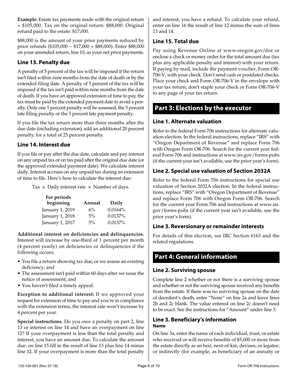 Form OR-706 (150-104-001) Oregon Estate Transfer Tax Return - Oregon, Page 9