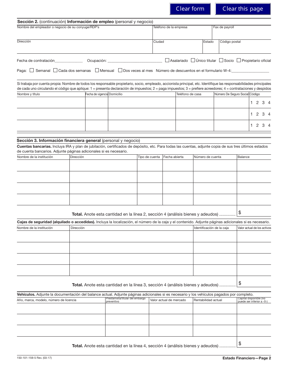 Formulario 150-101-159-5 (OR-SFC) Estado De Situacion Financiera - Oregon (Spanish), Page 2
