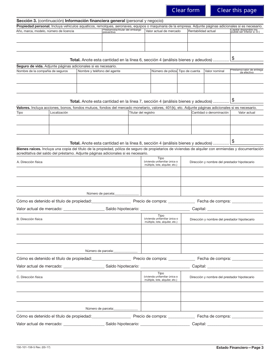Formulario 150-101-159-5 (OR-SFC) Estado De Situacion Financiera - Oregon (Spanish), Page 3