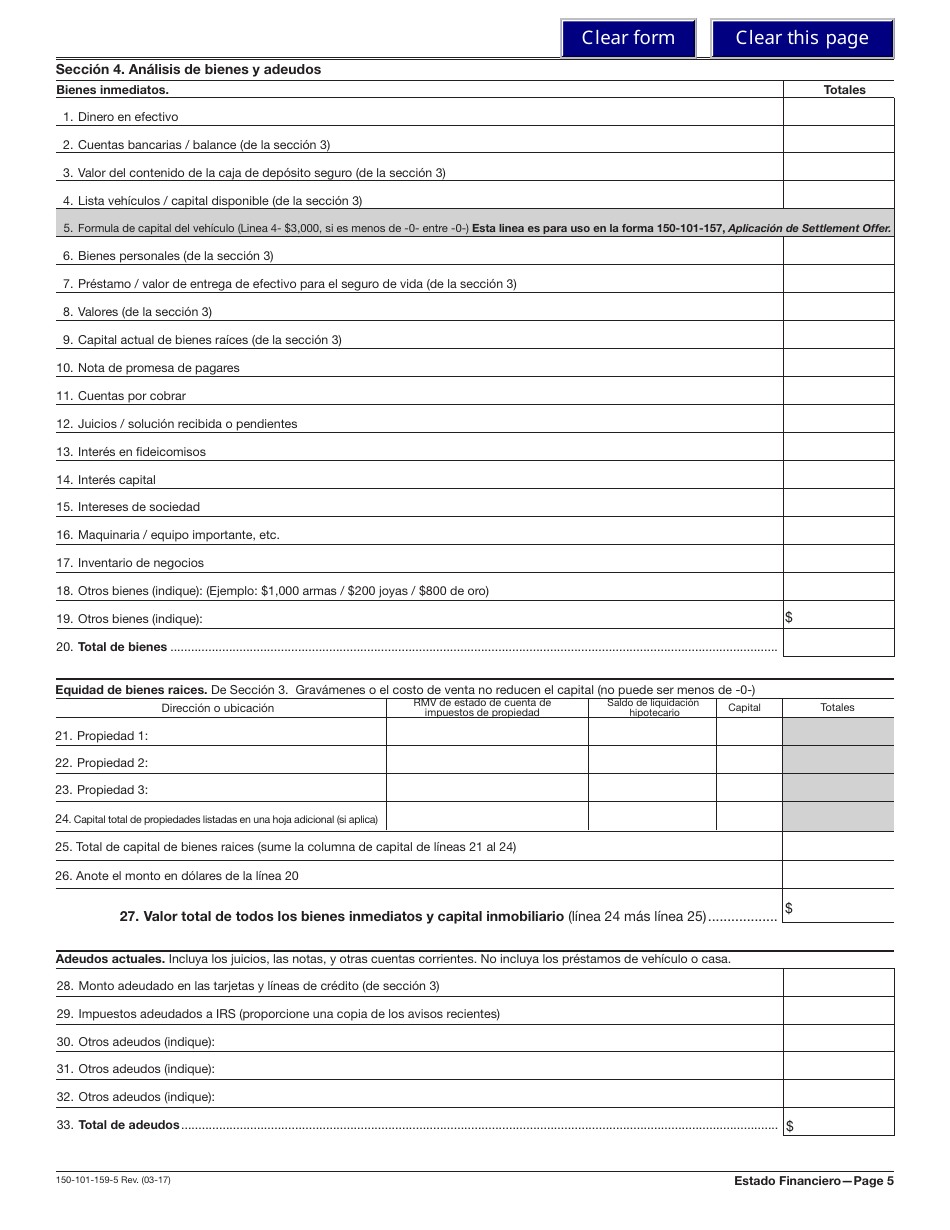 Formulario 150-101-159-5 (OR-SFC) Estado De Situacion Financiera - Oregon (Spanish), Page 5