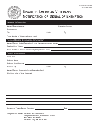 Document preview: OTC Form 13-37 Disabled American Veterans Notification of Denial of Exemption - Oklahoma