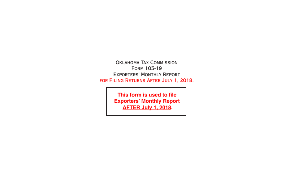 OTC Form 105-19 Exporters Monthly Report - Oklahoma, Page 1
