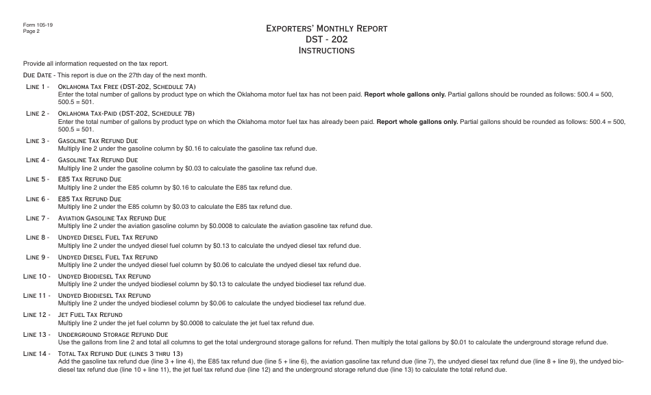OTC Form 105-19 Exporters Monthly Report - Oklahoma, Page 3