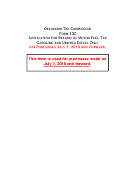 OTC Form 130 &quot;Application for Refund of Motor Fuel Tax Gasoline and Undyed Diesel Only&quot; - Oklahoma