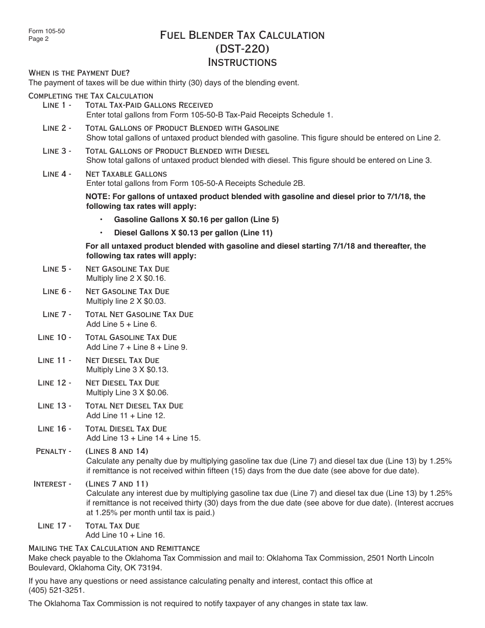 OTC Form DST-220 (105-50) Fuel Blender Tax Calculation - Oklahoma, Page 3