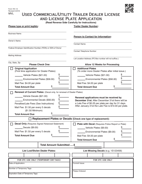 OTC Form 791-1a  Printable Pdf