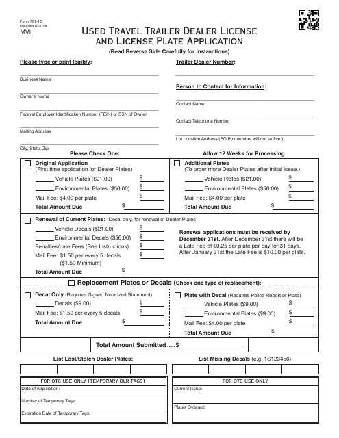 OTC Form 791-1B  Printable Pdf