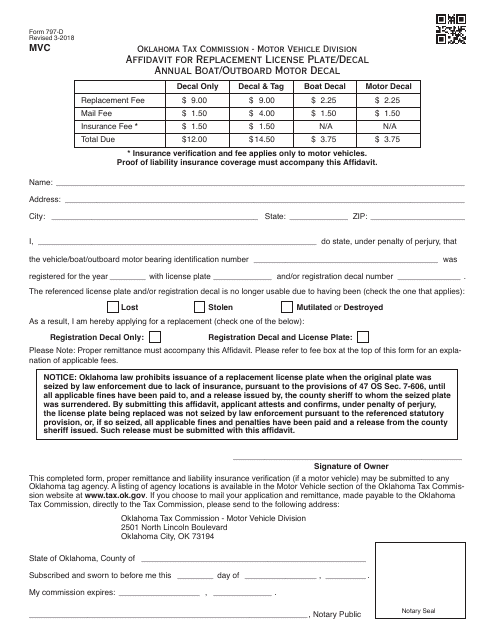 OTC Form 797-d  Printable Pdf
