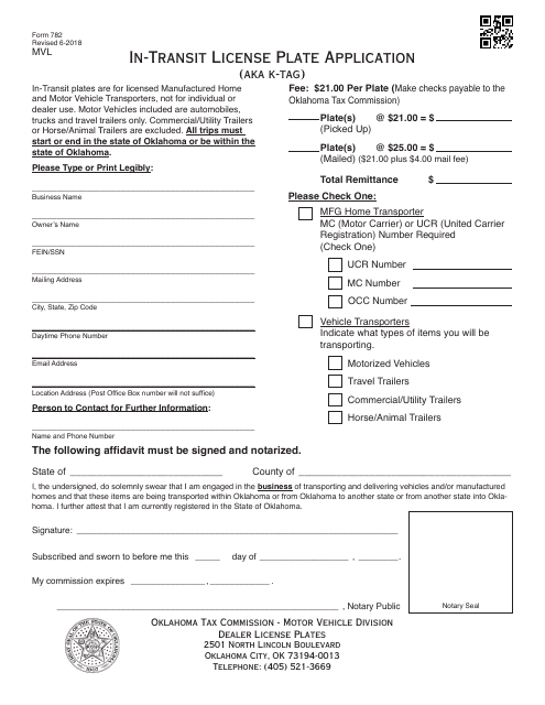 OTC Form 782  Printable Pdf