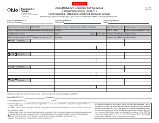 Document preview: Form CAT AR Add/Remove Cat Ar a Member to/From Group Commercial Activity Tax (CAT) Consolidated Elected and Combined Taxpayer Groups - Ohio