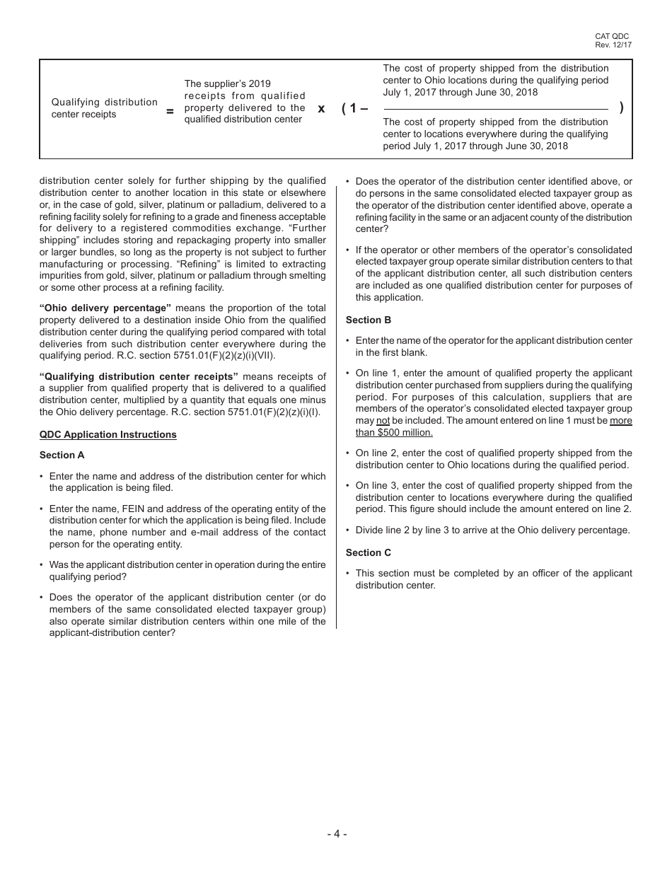 Form CAT QDC Annual Application for Distribution Center Qualifying Certificate - Ohio, Page 4