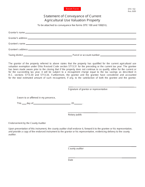 Form DTE102 Statement of Conveyance of Current Agricultural Use Valuation Property - Ohio
