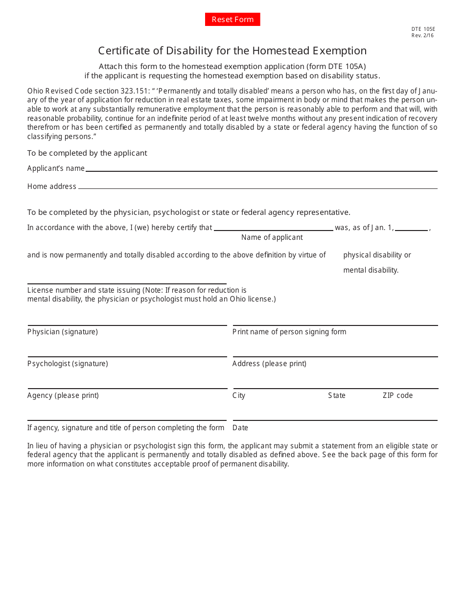 Form DTE105E Fill Out, Sign Online and Download Fillable PDF, Ohio
