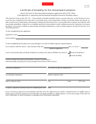 Form DTE105E Certificate of Disability for the Homestead Exemption - Ohio