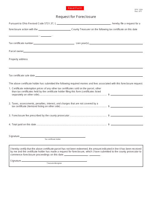 Form DTE122A Request for Foreclosure - Ohio