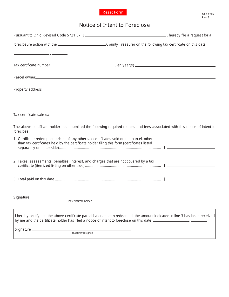 Form DTE122N - Fill Out, Sign Online and Download Fillable PDF, Ohio ...