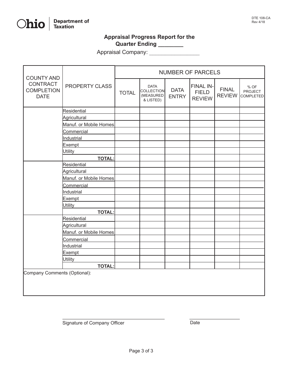 Form DTE108-CA Appraisal Progress Report for the Quarter - Ohio, Page 3