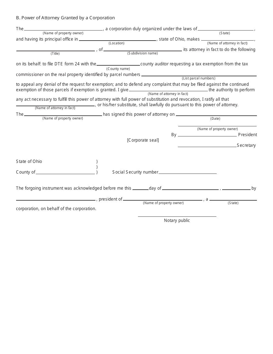 Form DTE24P Power of Attorney for Real Property Tax Exemption Application - Tax Incentive Program - Ohio, Page 2