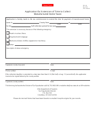 Document preview: Form DTE58 Application for Extension of Time to Collect Manufactured Home Taxes - Ohio