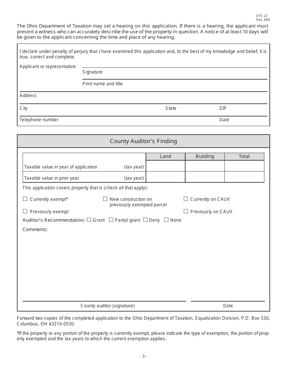 Form DTE23 Application for Real Property Tax Exemption and Remission - Ohio, Page 3