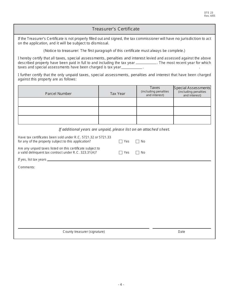 Form DTE23 Application for Real Property Tax Exemption and Remission - Ohio, Page 4