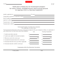 Document preview: Form DTE106E Notification of Reduction for Homestead Exemption for Senior Citizens, Disabled Persons and Surviving Spouses Occupying a Unit in a Housing Cooperative - Ohio
