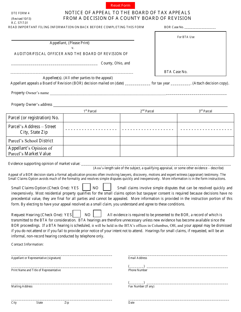 Form DTE4 - Fill Out, Sign Online and Download Fillable PDF, Ohio ...