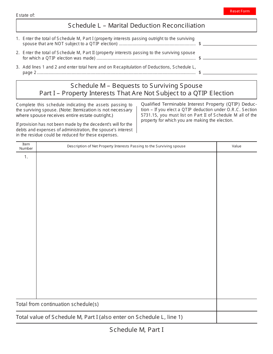 Form ET2 Schedule L Marital Deduction Reconciliation - Ohio, Page 1
