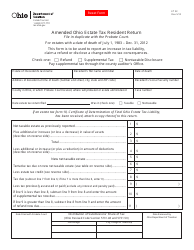 Form ET2X Amended Ohio Estate Tax Resident Return - Ohio
