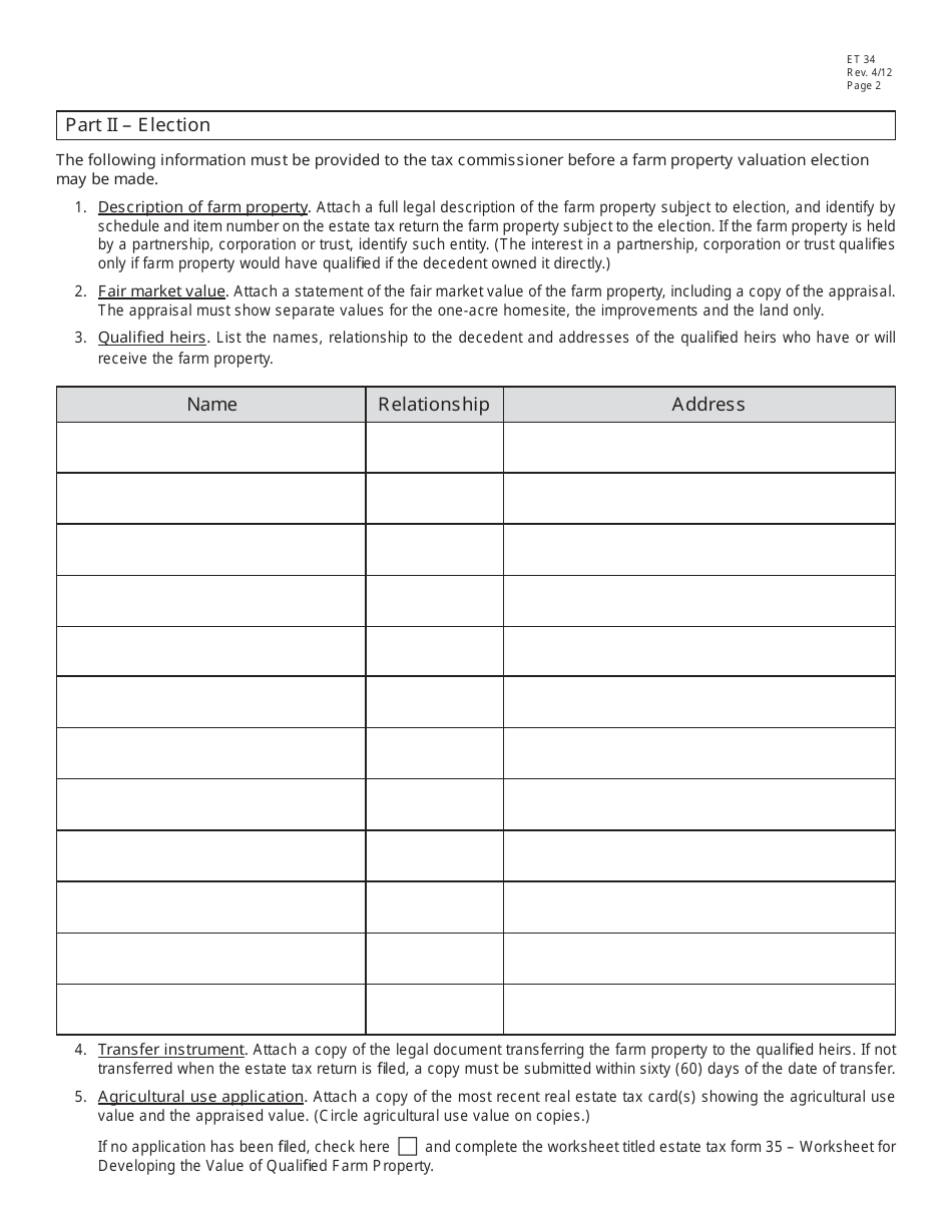 Form ET34 Qualified Farm Property Valuation Election Application - Ohio, Page 2