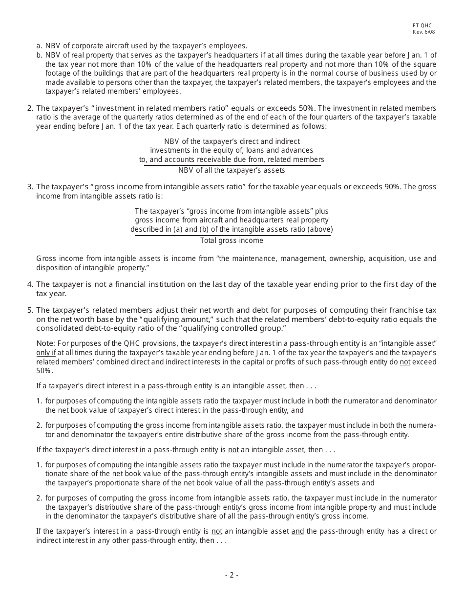 Form FT QHC Qualifying Holding Company Election - Ohio Revised Code Sections (R.c.) 5733.04(L), 5733.05(D) and 5733.06(C) - Ohio, Page 2
