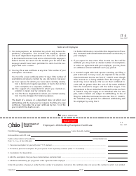 Form IT4 &quot;Employee's Withholding Exemption Certificate&quot; - Ohio