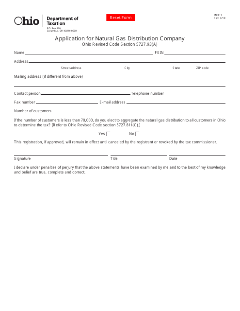 Form MCF1 Application for Natural Gas Distribution Company - Ohio