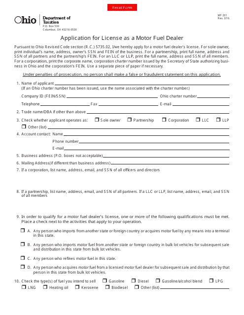 Form MF201  Printable Pdf