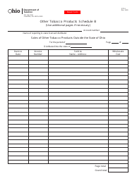 Form OTP-4 &quot;Other Tobacco Products Schedule B - Sales of Other Tobacco Products Outside the State of Ohio&quot; - Ohio