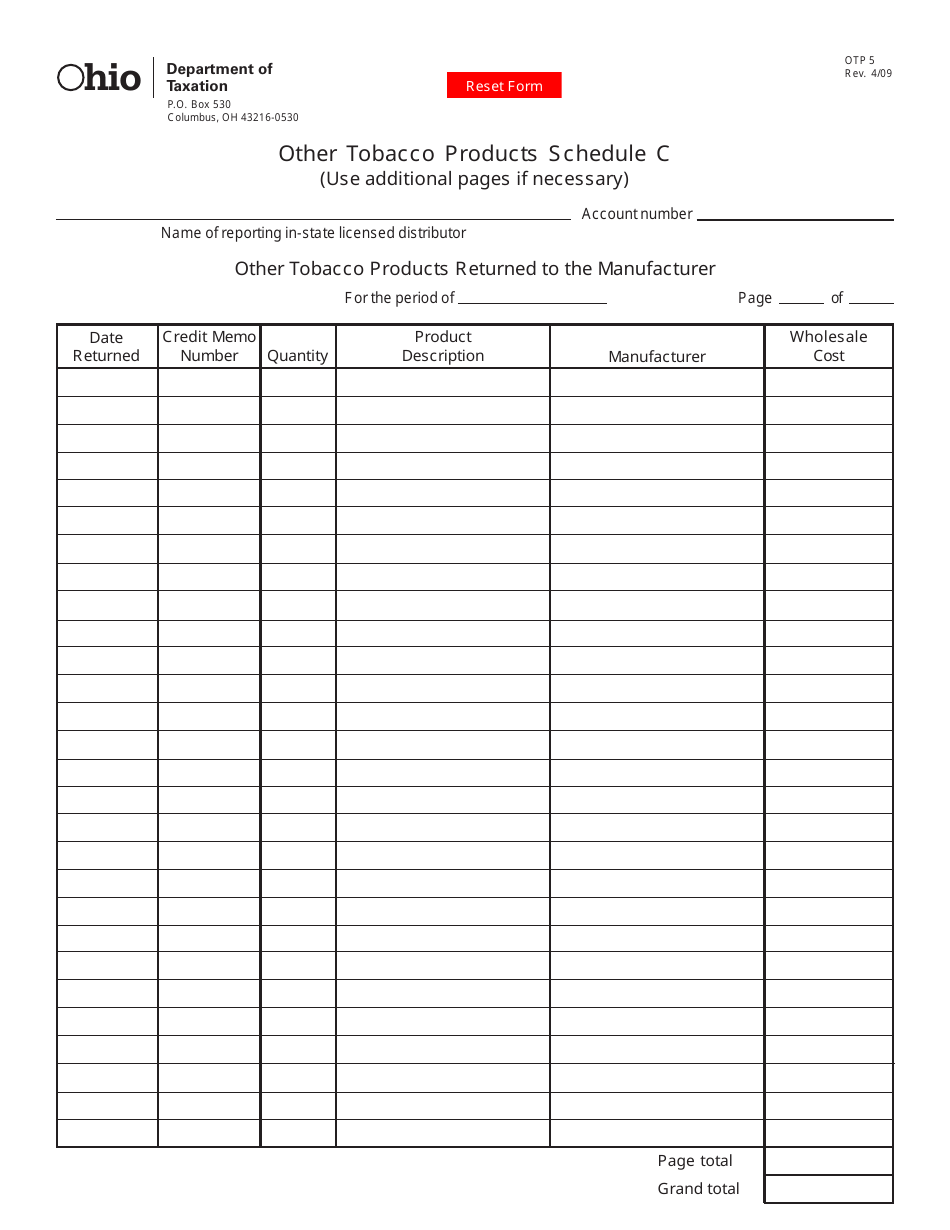 Form OTP5 - Fill Out, Sign Online and Download Fillable PDF, Ohio ...